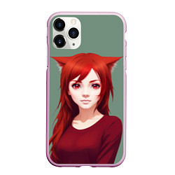 Чехол iPhone 11 Pro матовый Cute Catgirl, цвет: 3D-розовый