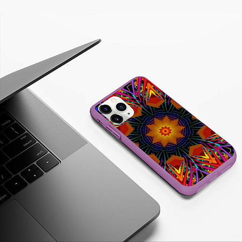 Чехол iPhone 11 Pro матовый Орнамент яркий Мандала / 3D-Фиолетовый – фото 3