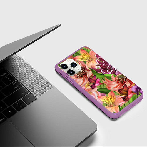 Чехол iPhone 11 Pro матовый Райские цветы / 3D-Фиолетовый – фото 3