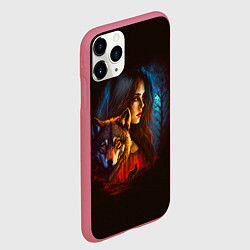 Чехол iPhone 11 Pro матовый Волк и девушка, цвет: 3D-малиновый — фото 2