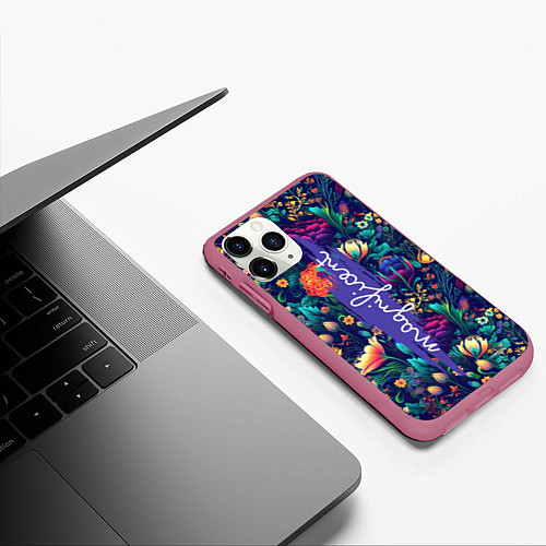 Чехол iPhone 11 Pro матовый Magnificent Великолепная цветы / 3D-Малиновый – фото 3