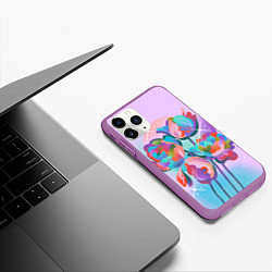 Чехол iPhone 11 Pro матовый Цветы и звезды, цвет: 3D-фиолетовый — фото 2