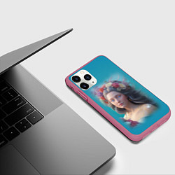 Чехол iPhone 11 Pro матовый Цветочный портрет женщины с голубыми глазами, цвет: 3D-малиновый — фото 2