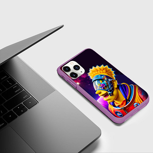 Чехол iPhone 11 Pro матовый Bart Simpson in space - neural network / 3D-Фиолетовый – фото 3