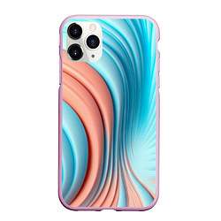 Чехол iPhone 11 Pro матовый Кораллово-голубая абстрактная волна, цвет: 3D-розовый