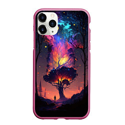 Чехол iPhone 11 Pro матовый Огненное дерево в звездном лесу