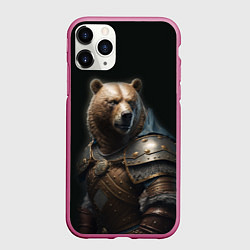 Чехол iPhone 11 Pro матовый Медведь в доспехах, цвет: 3D-малиновый