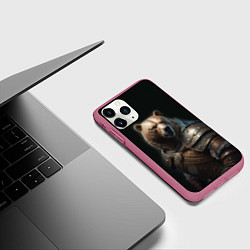 Чехол iPhone 11 Pro матовый Медведь в доспехах, цвет: 3D-малиновый — фото 2