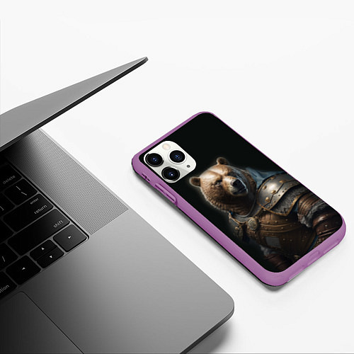 Чехол iPhone 11 Pro матовый Медведь в доспехах / 3D-Фиолетовый – фото 3