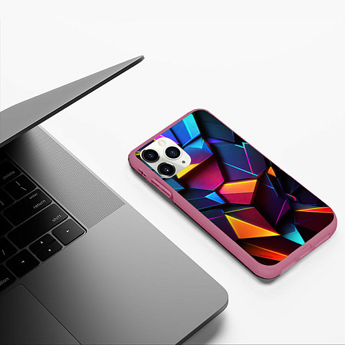 Чехол iPhone 11 Pro матовый Неоновые абстрактные плиты / 3D-Малиновый – фото 3