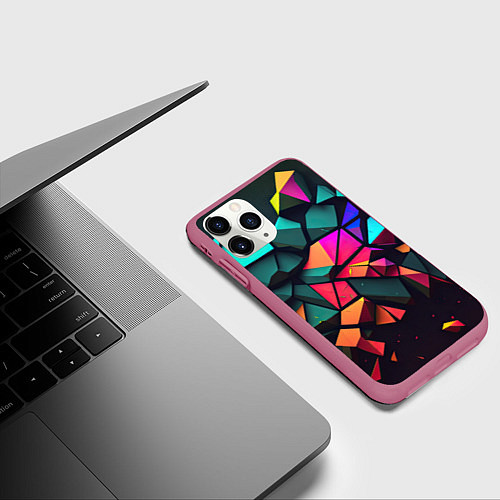 Чехол iPhone 11 Pro матовый Неоновые абстрактные камушки / 3D-Малиновый – фото 3