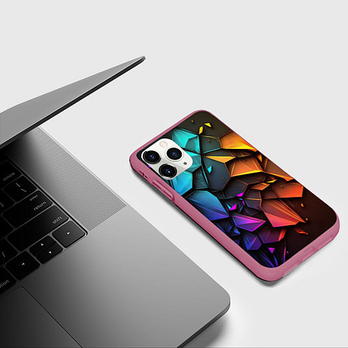 Чехол iPhone 11 Pro матовый Неоновая абстрактная чешуя дракона / 3D-Малиновый – фото 3