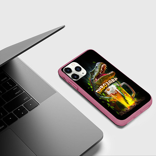 Чехол iPhone 11 Pro матовый Пивозавр в лесу / 3D-Малиновый – фото 3