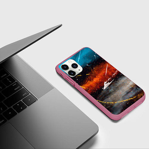 Чехол iPhone 11 Pro матовый Серый, оранжевый и синий туманы и краски / 3D-Малиновый – фото 3