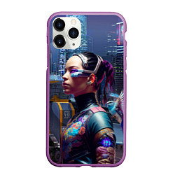 Чехол iPhone 11 Pro матовый Cyberpunk - brave girl - neural network, цвет: 3D-фиолетовый