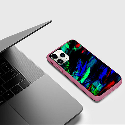 Чехол iPhone 11 Pro матовый Мазки кистью / 3D-Малиновый – фото 3