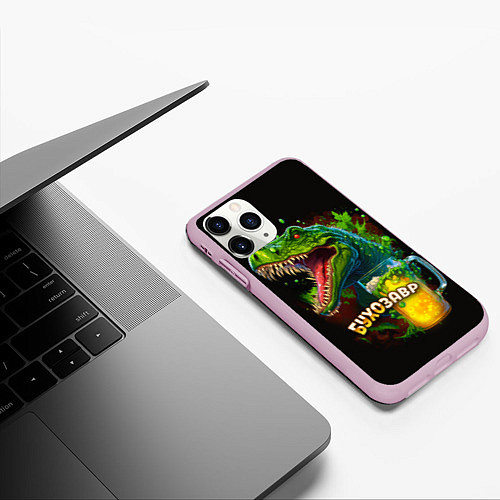 Чехол iPhone 11 Pro матовый Бухозавр давай пивосилимся / 3D-Розовый – фото 3