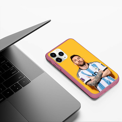 Чехол iPhone 11 Pro матовый Lionel Messi 10 / 3D-Малиновый – фото 3