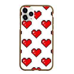 Чехол iPhone 11 Pro матовый Сердца в стиле пиксель-арт, цвет: 3D-коричневый