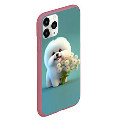 Чехол iPhone 11 Pro матовый Белая собака милаха, цвет: 3D-малиновый — фото 2