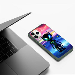 Чехол iPhone 11 Pro матовый Детёныш пришельца - нейросеть - неон, цвет: 3D-темно-зеленый — фото 2