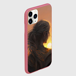 Чехол iPhone 11 Pro матовый Девушка на закате, цвет: 3D-малиновый — фото 2