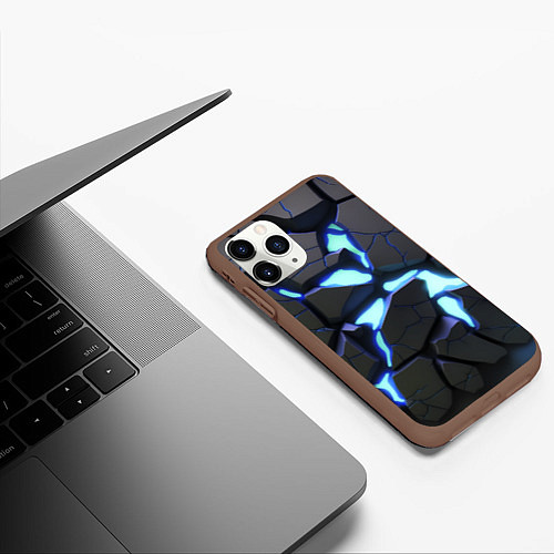 Чехол iPhone 11 Pro матовый Голубая светящаяся неоновая лава / 3D-Коричневый – фото 3