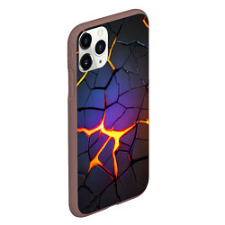 Чехол iPhone 11 Pro матовый Неоновые трещины - лава, цвет: 3D-коричневый — фото 2