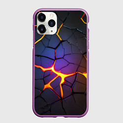 Чехол iPhone 11 Pro матовый Неоновые трещины - лава, цвет: 3D-фиолетовый