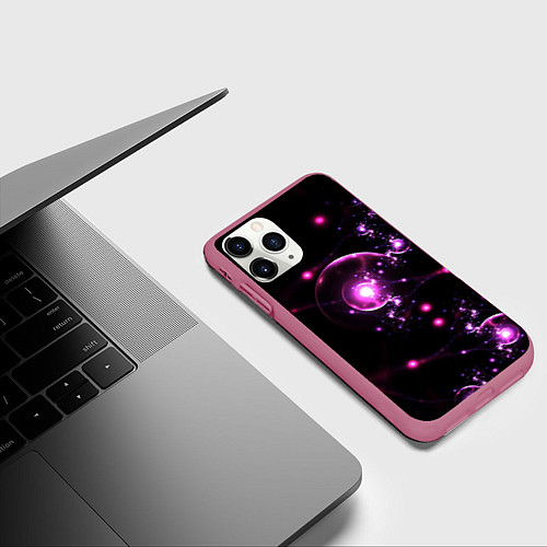 Чехол iPhone 11 Pro матовый Midjourney нейроны в космосе / 3D-Малиновый – фото 3