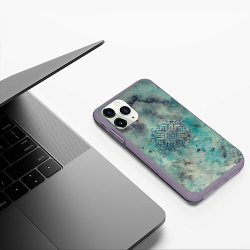 Чехол iPhone 11 Pro матовый Мандала спокойствия, космос, синяя / 3D-Серый – фото 3