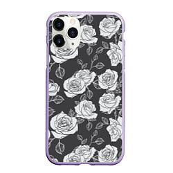 Чехол iPhone 11 Pro матовый Нарисованные белые розы, цвет: 3D-светло-сиреневый