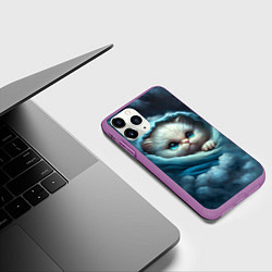 Чехол iPhone 11 Pro матовый Котик в одеяльце в облаках, цвет: 3D-фиолетовый — фото 2