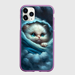 Чехол iPhone 11 Pro матовый Котик в одеяльце в облаках, цвет: 3D-фиолетовый