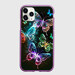 Чехол iPhone 11 Pro матовый Неоновые дикие бабочки, цвет: 3D-фиолетовый