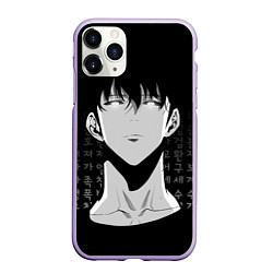 Чехол iPhone 11 Pro матовый Сон Джин Ву на фоне корейских символов, цвет: 3D-светло-сиреневый
