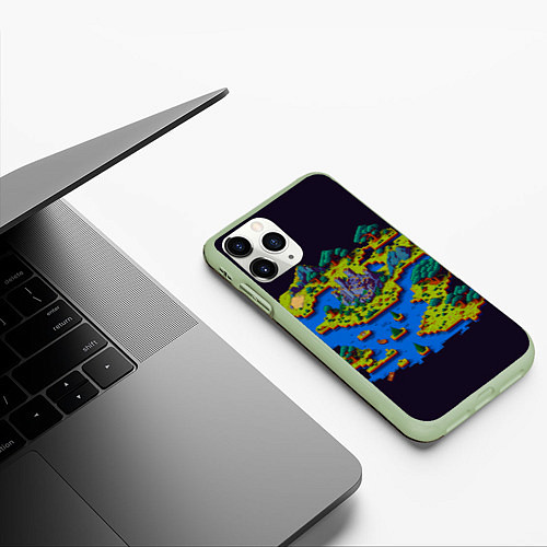Чехол iPhone 11 Pro матовый Пиксельный остров и замок / 3D-Салатовый – фото 3