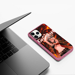 Чехол iPhone 11 Pro матовый Дэхья на фоне раскаленной лавы, цвет: 3D-малиновый — фото 2