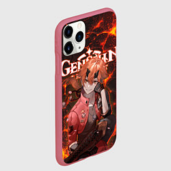 Чехол iPhone 11 Pro матовый Тома на фоне раскаленной лавы, цвет: 3D-малиновый — фото 2