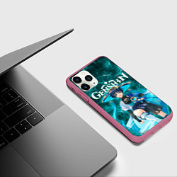 Чехол iPhone 11 Pro матовый Странник на фоне воздушных частиц, цвет: 3D-малиновый — фото 2