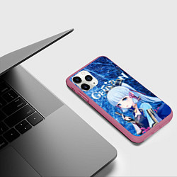 Чехол iPhone 11 Pro матовый Аяка на фоне расколотого льда, цвет: 3D-малиновый — фото 2