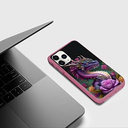 Чехол iPhone 11 Pro матовый Неоновый дракон с цветами, цвет: 3D-малиновый — фото 2