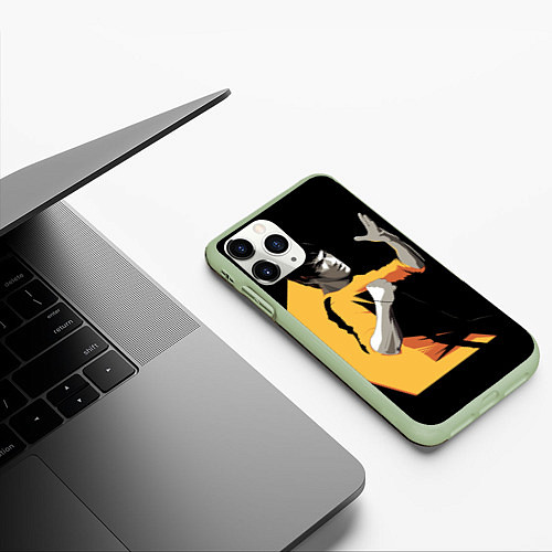 Чехол iPhone 11 Pro матовый Брюс Ли арт / 3D-Салатовый – фото 3