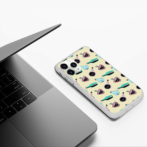 Чехол iPhone 11 Pro матовый Бутылочки в стиле 90-х - паттерн / 3D-Белый – фото 3
