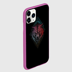 Чехол iPhone 11 Pro матовый Неоновый разноцветный волк, цвет: 3D-фиолетовый — фото 2