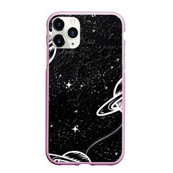 Чехол iPhone 11 Pro матовый Черно-белый Сатурн, цвет: 3D-розовый