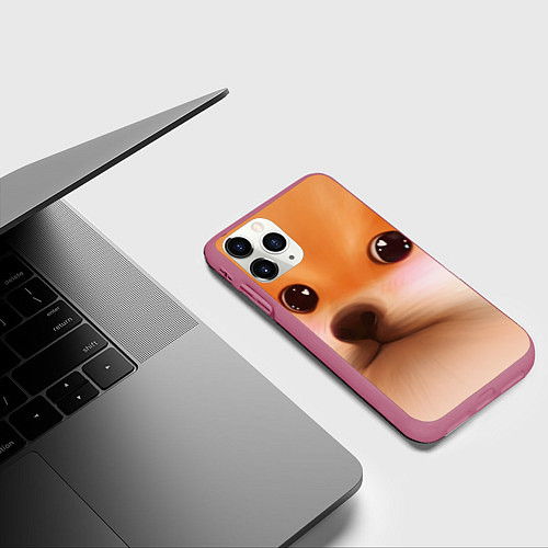 Чехол iPhone 11 Pro матовый Милый доге мем / 3D-Малиновый – фото 3