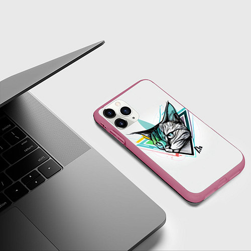 Чехол iPhone 11 Pro матовый Красочный эскиз кота / 3D-Малиновый – фото 3