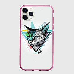 Чехол iPhone 11 Pro матовый Красочный эскиз кота, цвет: 3D-малиновый