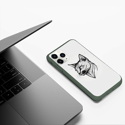 Чехол iPhone 11 Pro матовый Арт белая кошка / 3D-Темно-зеленый – фото 3